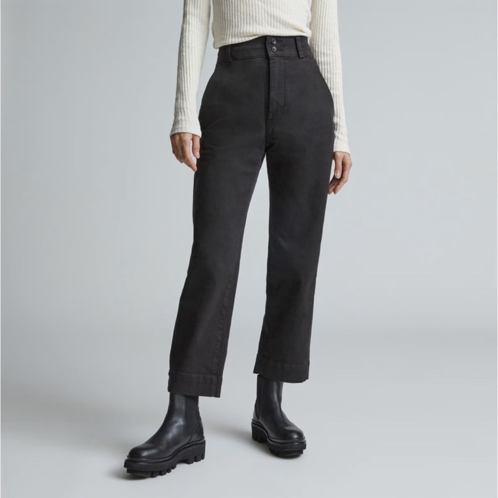 NEW EVERLANE The Organic Straight Leg Pant in Black Cropped High Rise Size 10